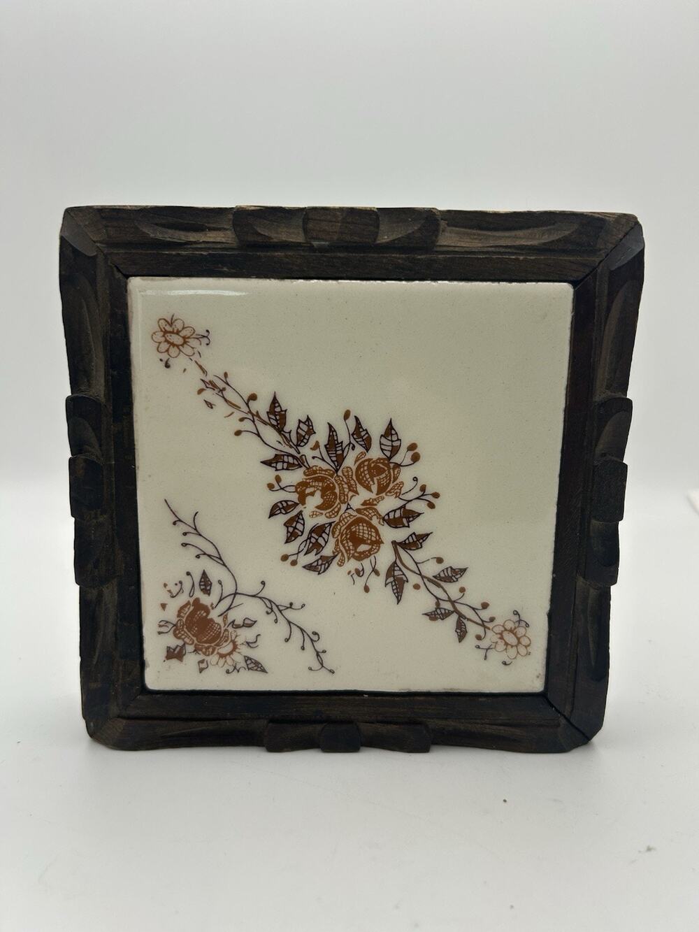 Vintage Trivet. Carved Frame 5x5 Square.